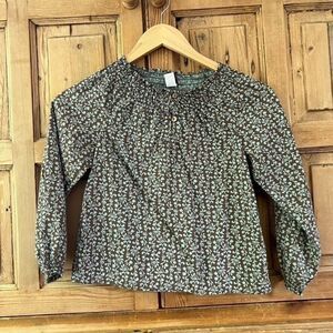 Tea Collection Girl Size 6 Vine Print Long Sleeve Blouse Brown Blue Floral Shirt
